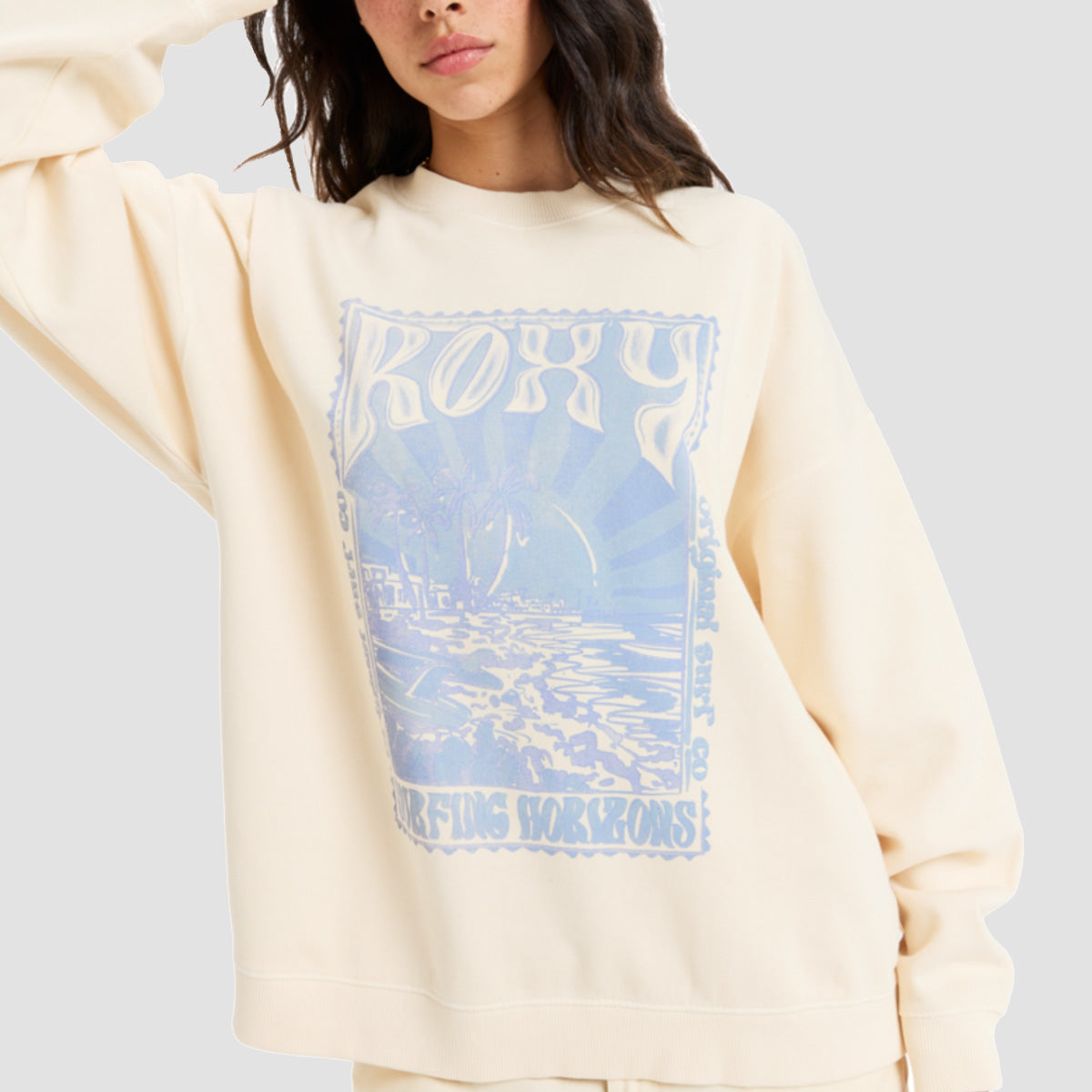 Roxy Lineup Oversize Crew Sweatshirt Parchment - Womens