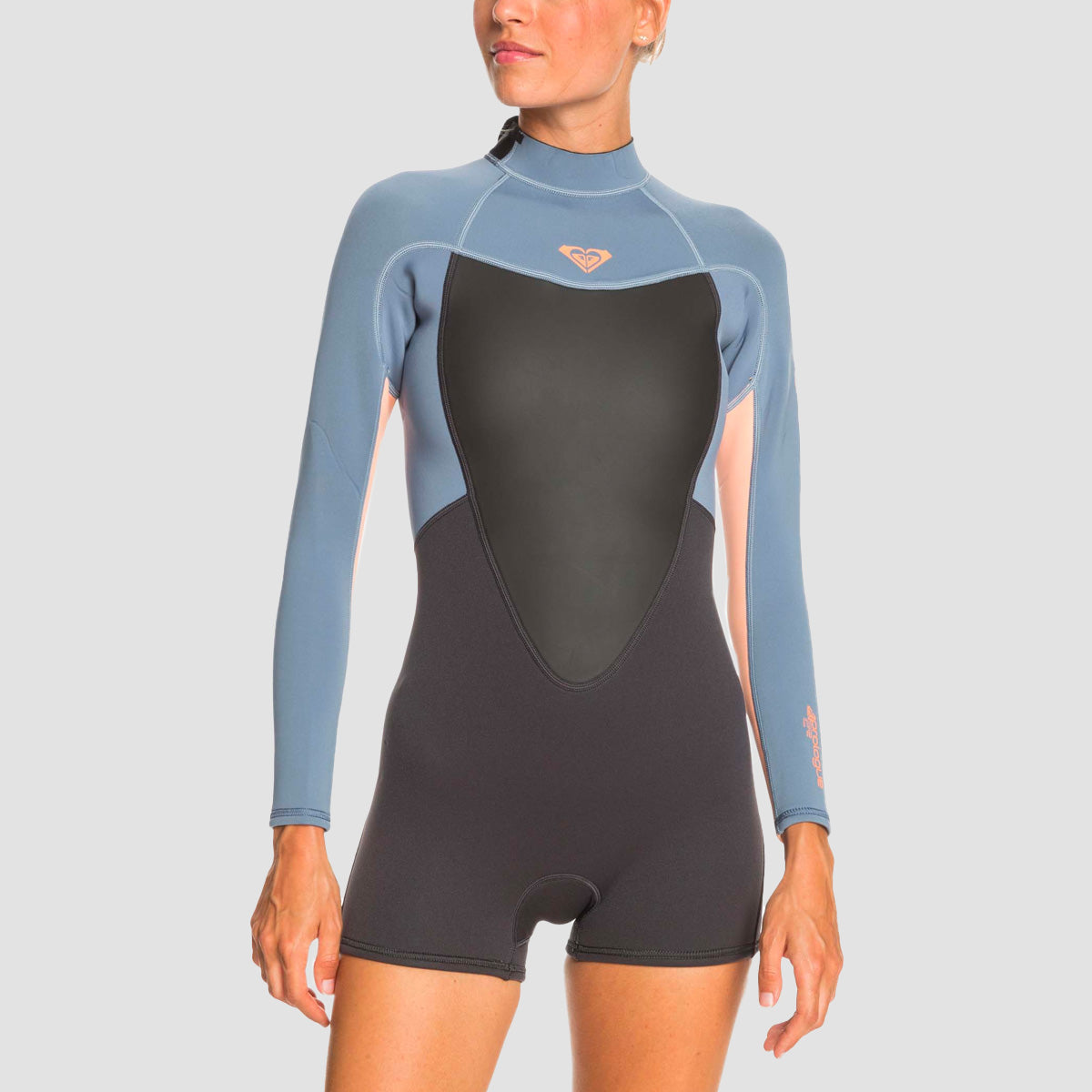 Roxy Prologue 2/2mm Back Zip Longsleeve Shorty Wetsuit Cloud Black/Powdered Grey/Sunglow - Womens