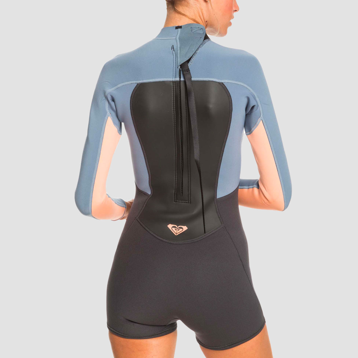 Roxy Prologue 2/2mm Back Zip Longsleeve Shorty Wetsuit Cloud Black/Powdered Grey/Sunglow - Womens
