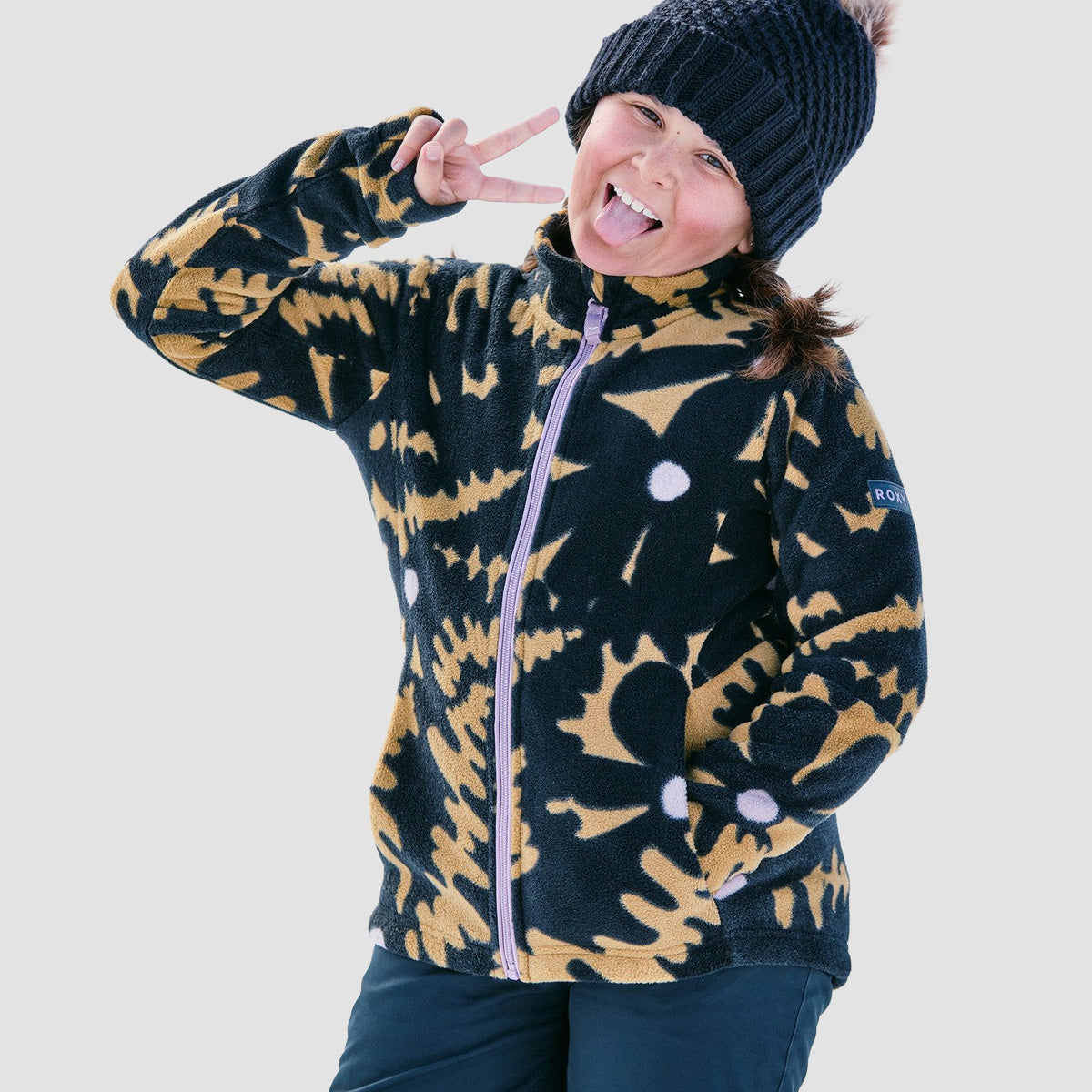 Roxy Windyspirit Technical Mid Layer Zip Fleece Fennel Seed Big Flower - Girls