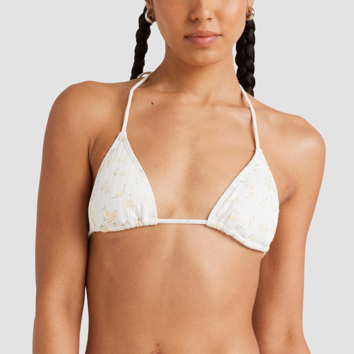 RVCA Blurred Ditsy Triangle Halter Bikini Top Whisper White - Womens