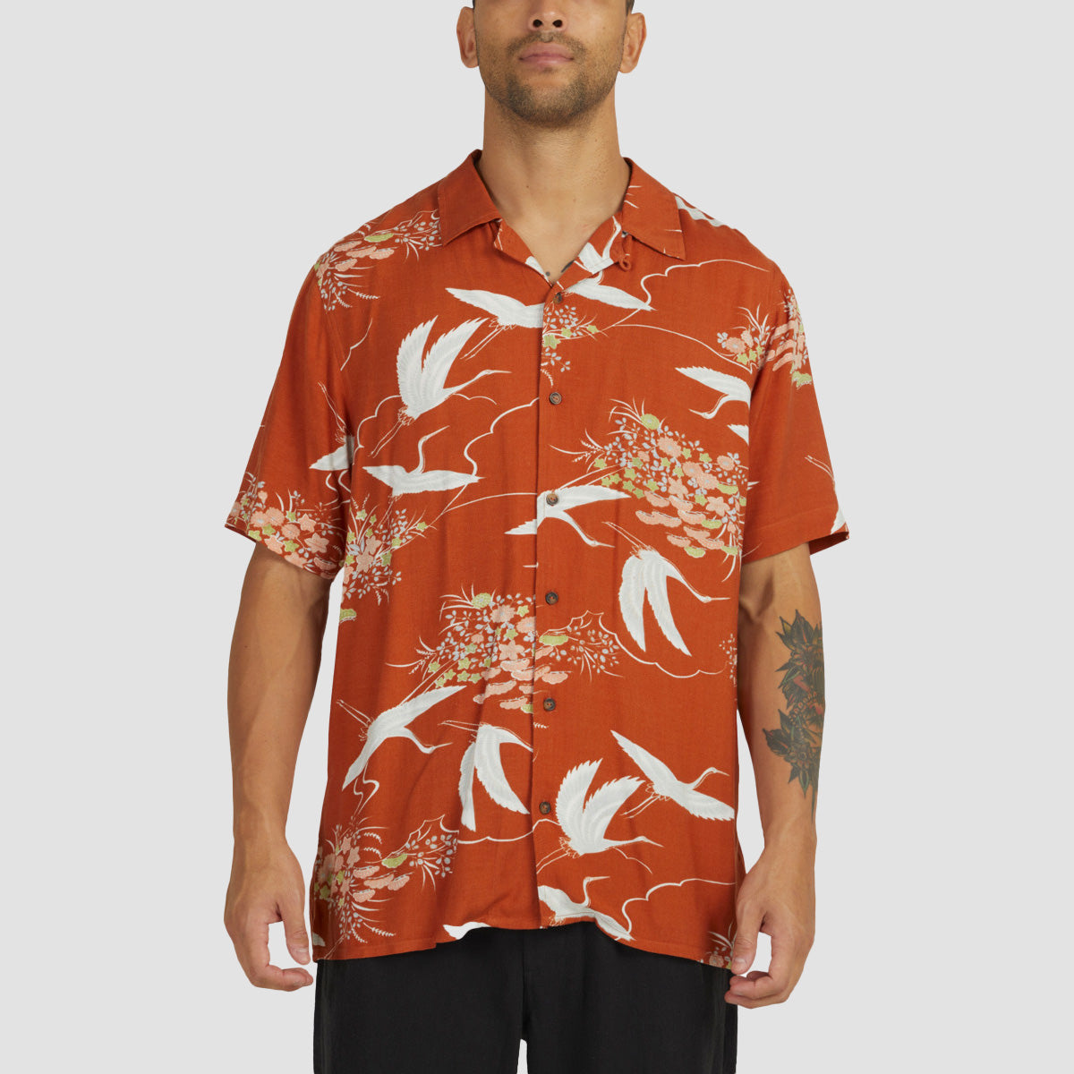 RVCA Cranes Short Sleeve Shirt Sandlewood