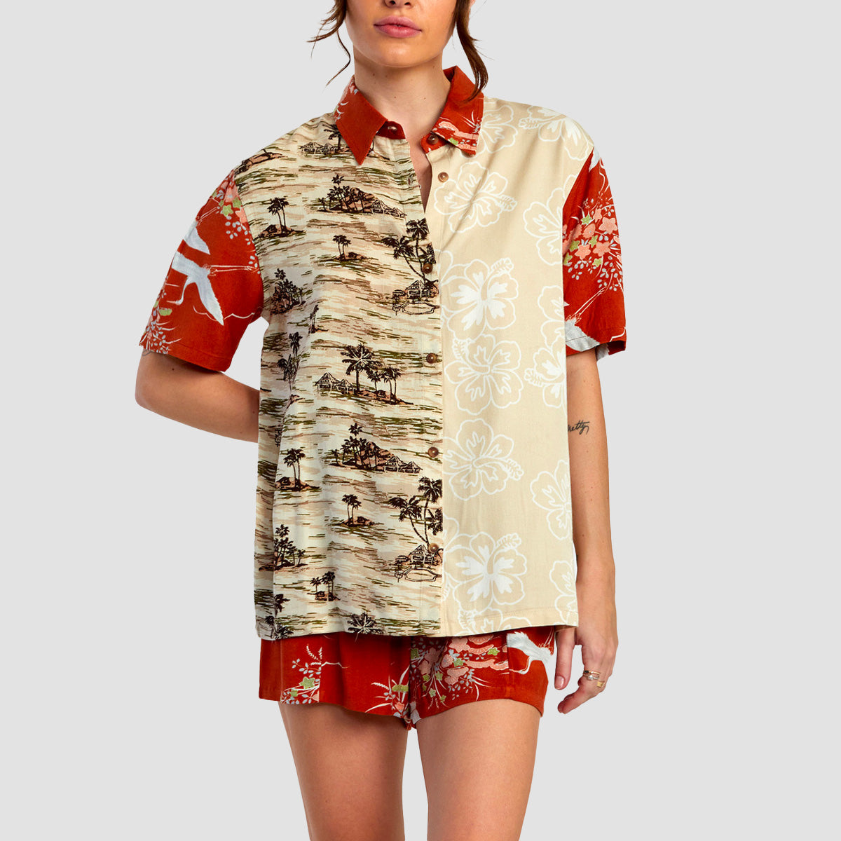 RVCA Donny Short Sleeve Shirt Cream - Womens