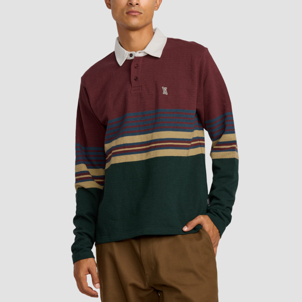 RVCA Harbor Longsleeve Polo Shirt Red Earth