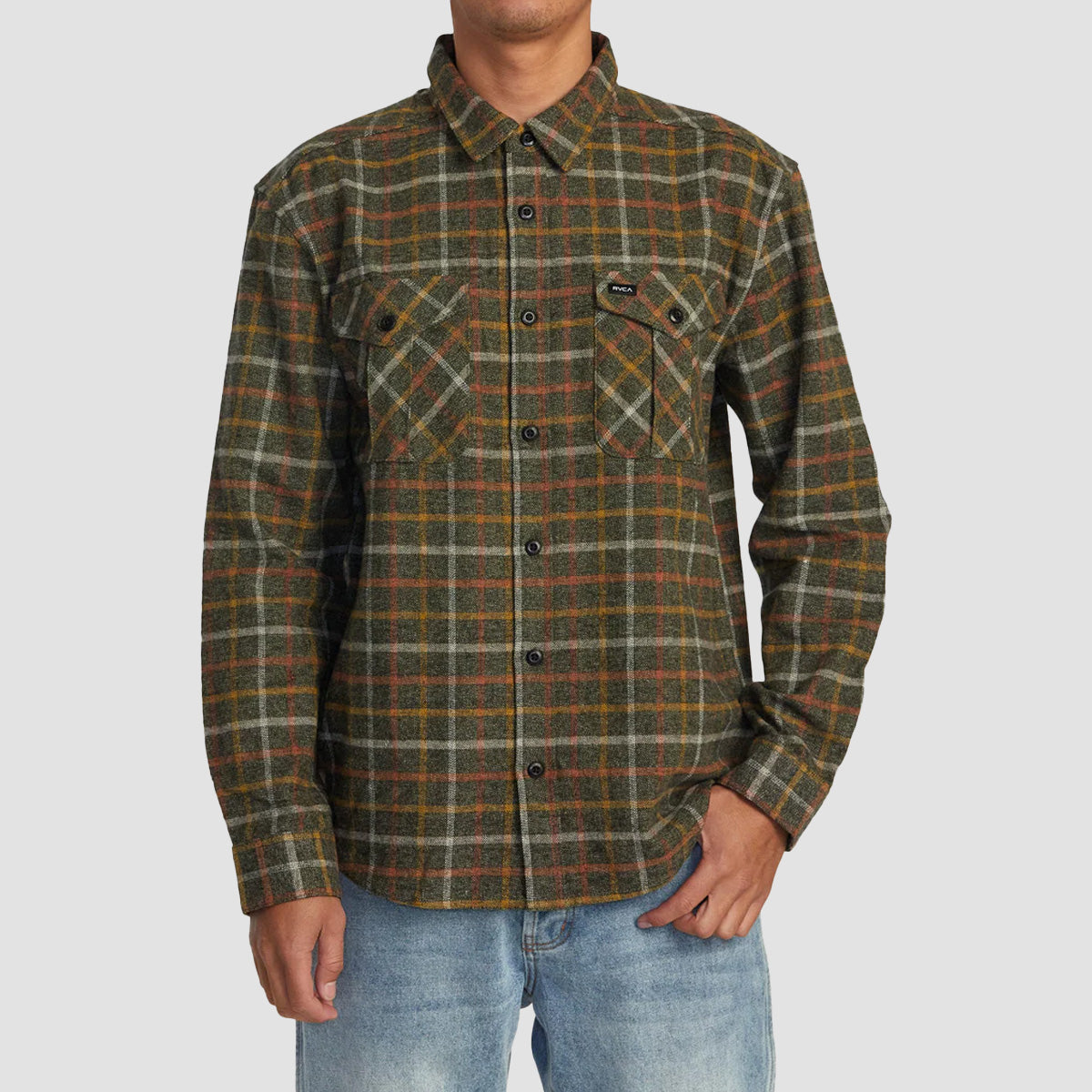 RVCA Hughes Flannel Longsleeve Shirt Warm Grey