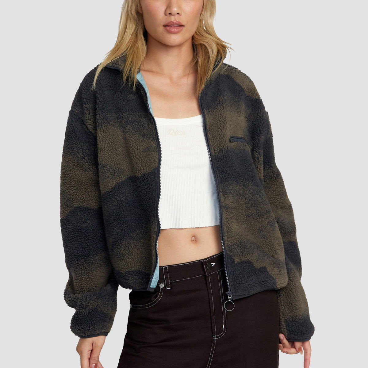 RVCA Oh Hush Sherpa Jacket Green Haze Womens