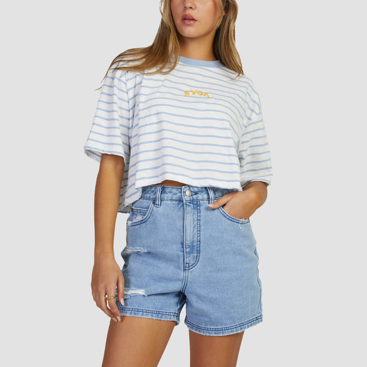 RVCA Stripes Half Rummage T-Shirt White - Womens