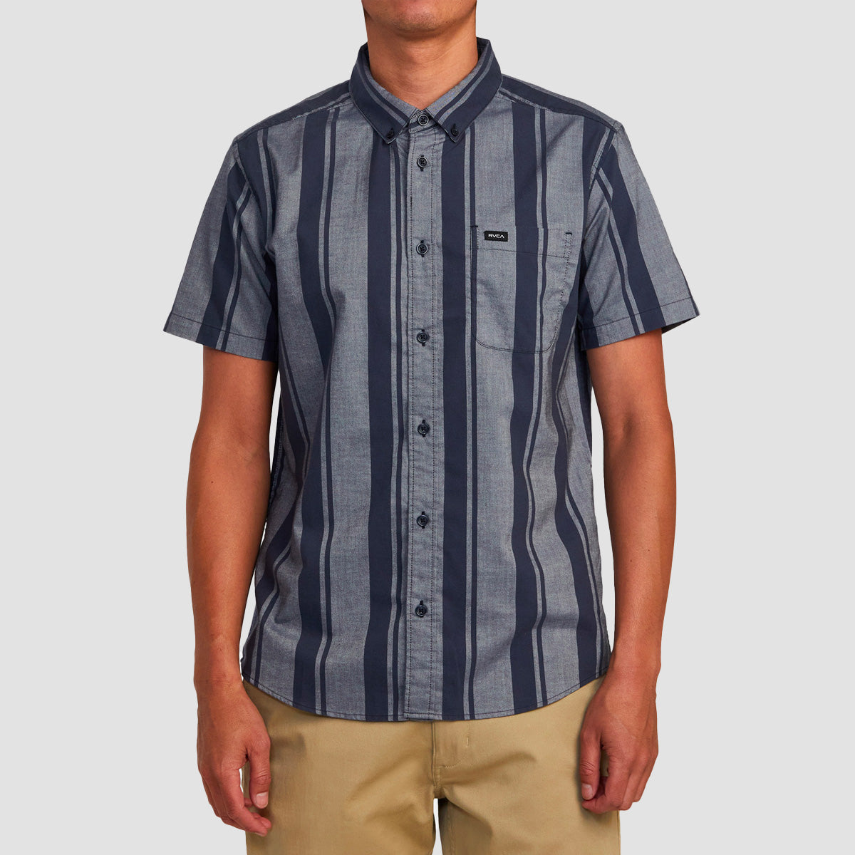 RVCA That'll Do Stretch Stripe Short Sleeve Shirt Moody Blue