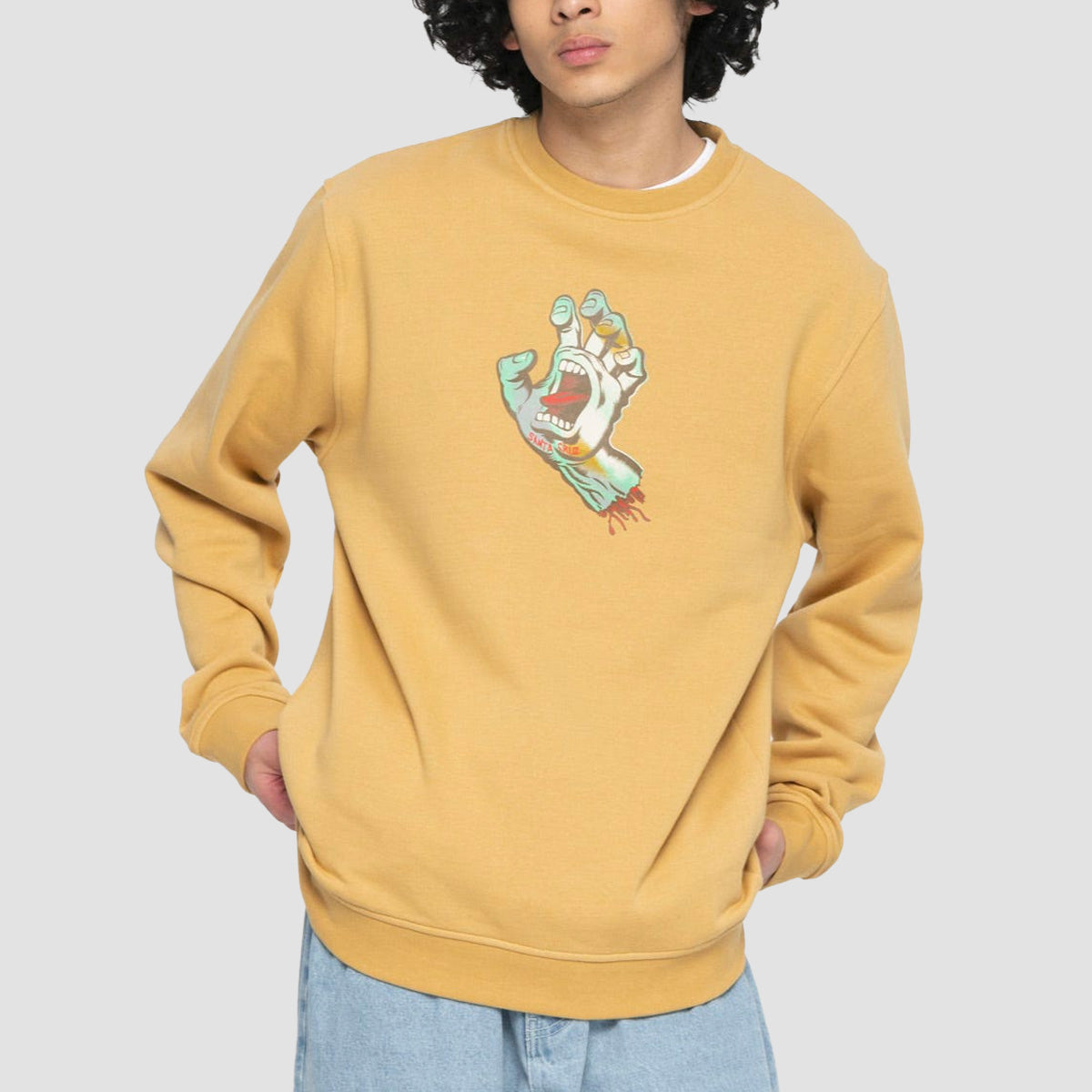 Santa Cruz Holo Screaming Hand Front Crew Sweat Parchment