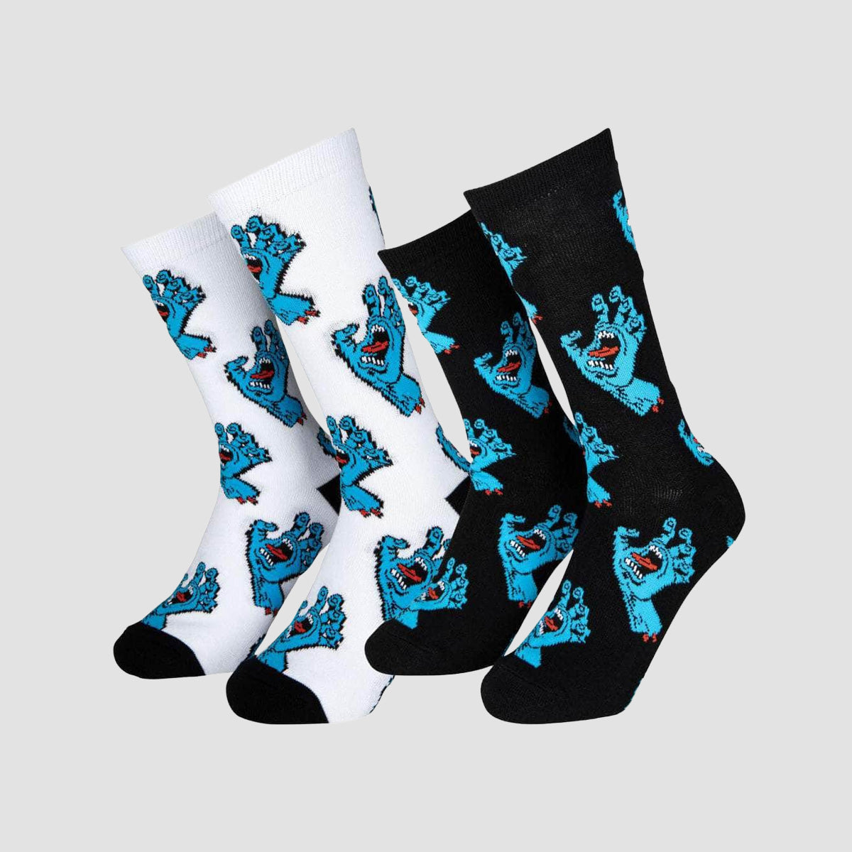Santa Cruz Multi Hand Socks 2 Pack White & Black - Kids