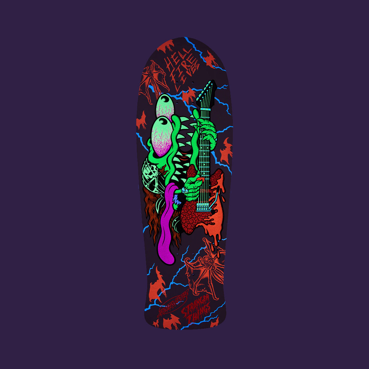 Santa Cruz X Stranger Things Meek Slasher Eddie Reveal Skateboard Deck GITD - 10.1"