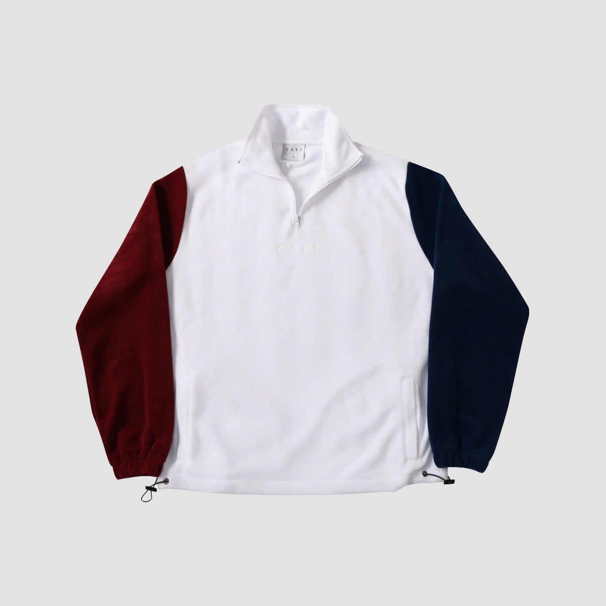 Skateboard Cafe 1/4 Zip Fleece Sweatshirt Cream/Burgundy/Navy