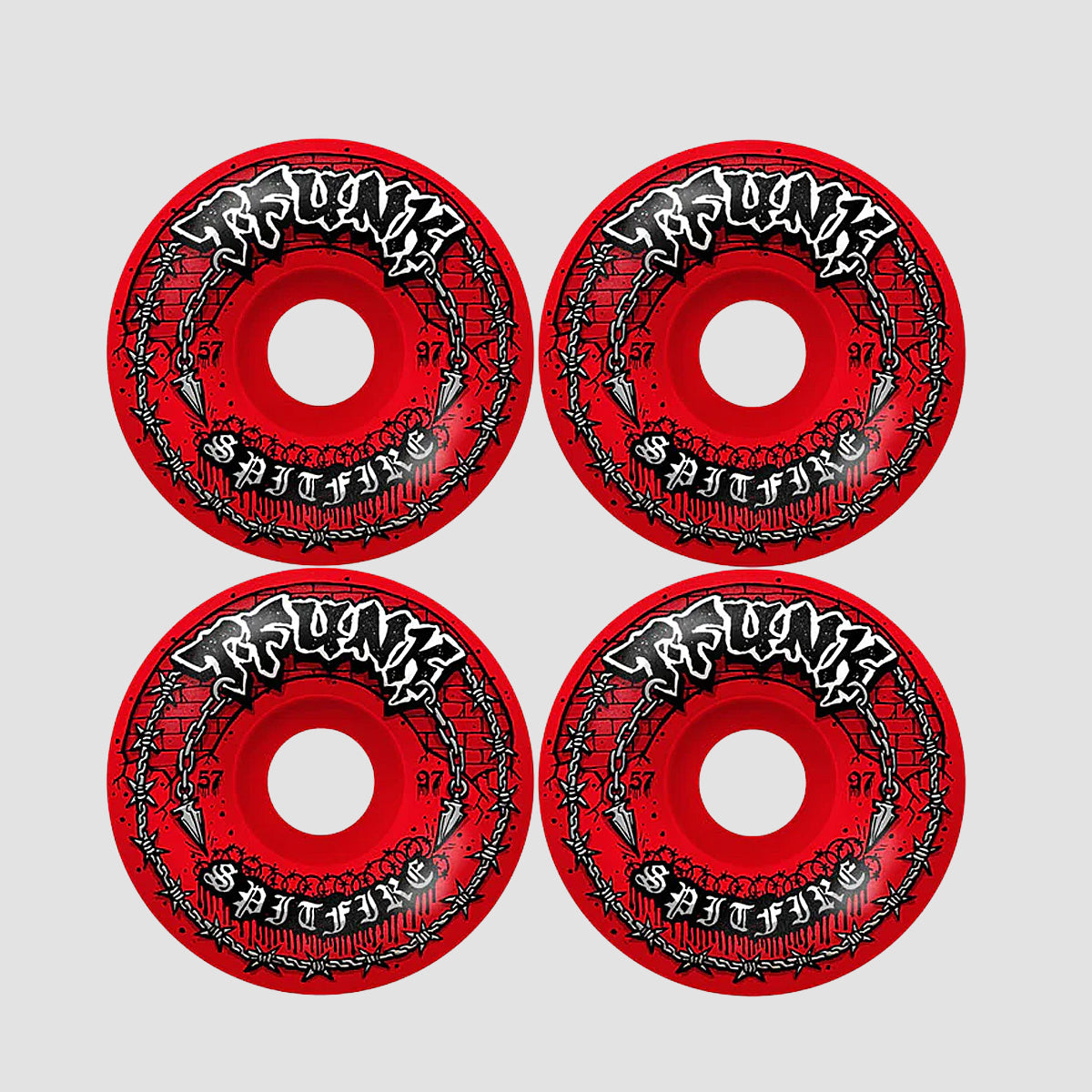 Spitfire F4 T-Funk Raw Radial Full 97DU Skateboard Wheels Red 57mm