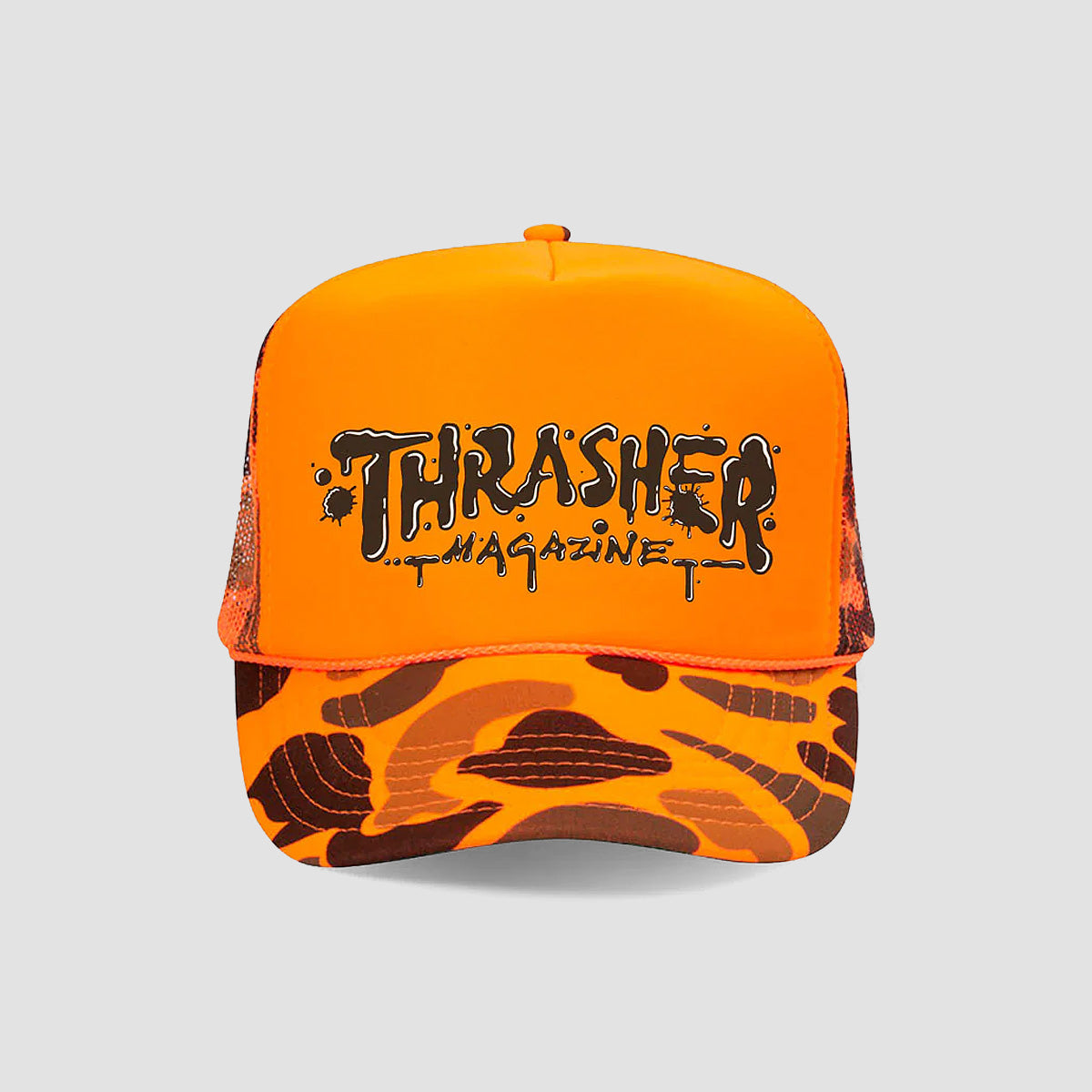Thrasher Wet Paint Trucker Cap Orange Camo