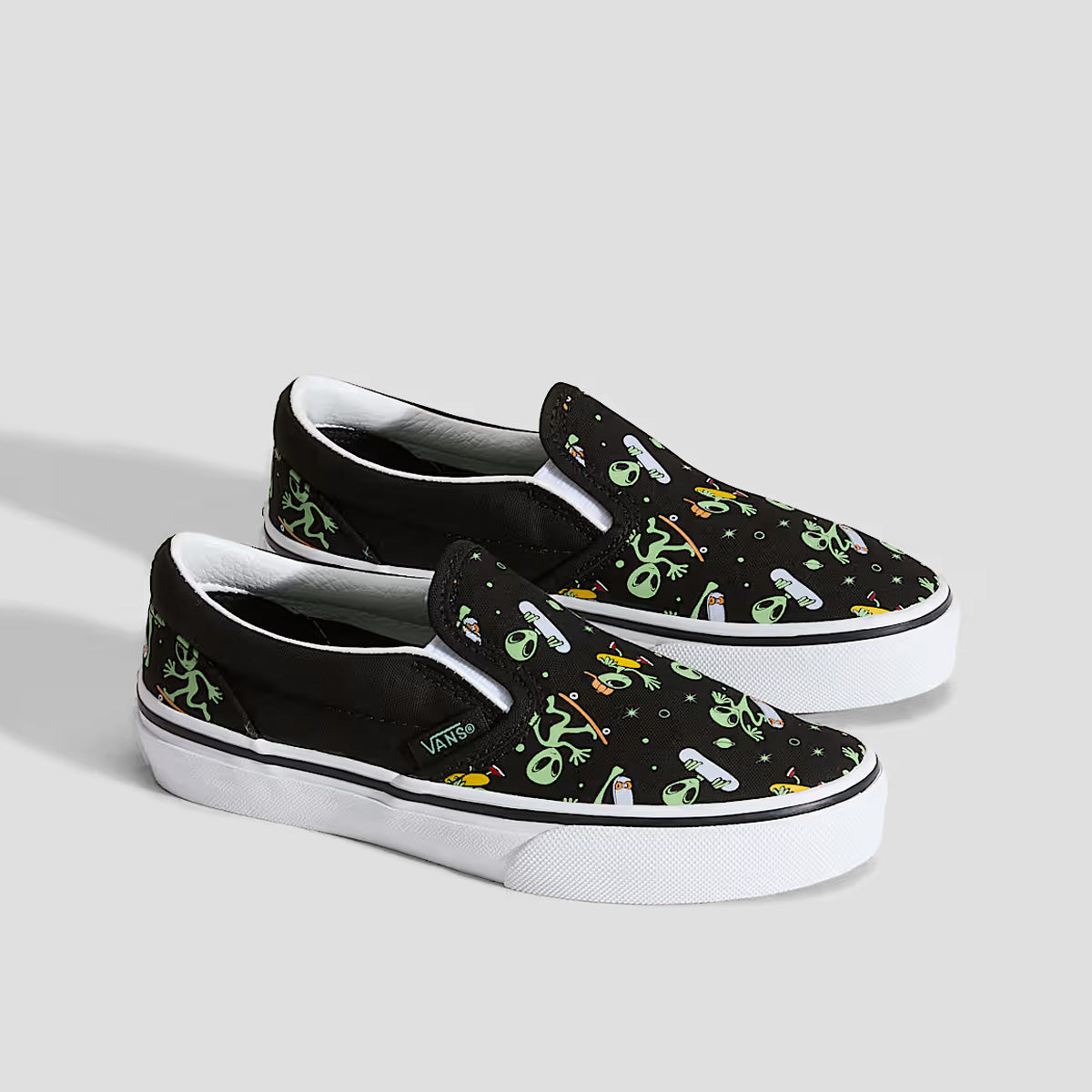 Vans Classic Slip-On Shoes - Glow Cosmic Cruisers Black/Green - Kids