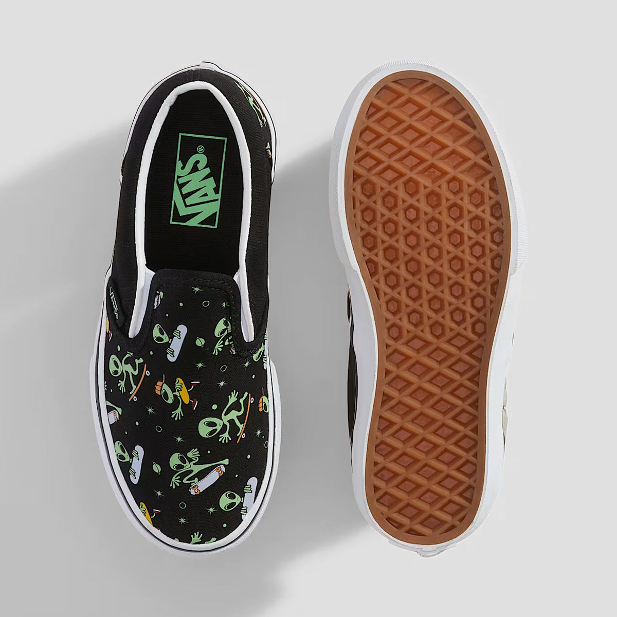 Vans Classic Slip-On Shoes - Glow Cosmic Cruisers Black/Green - Kids