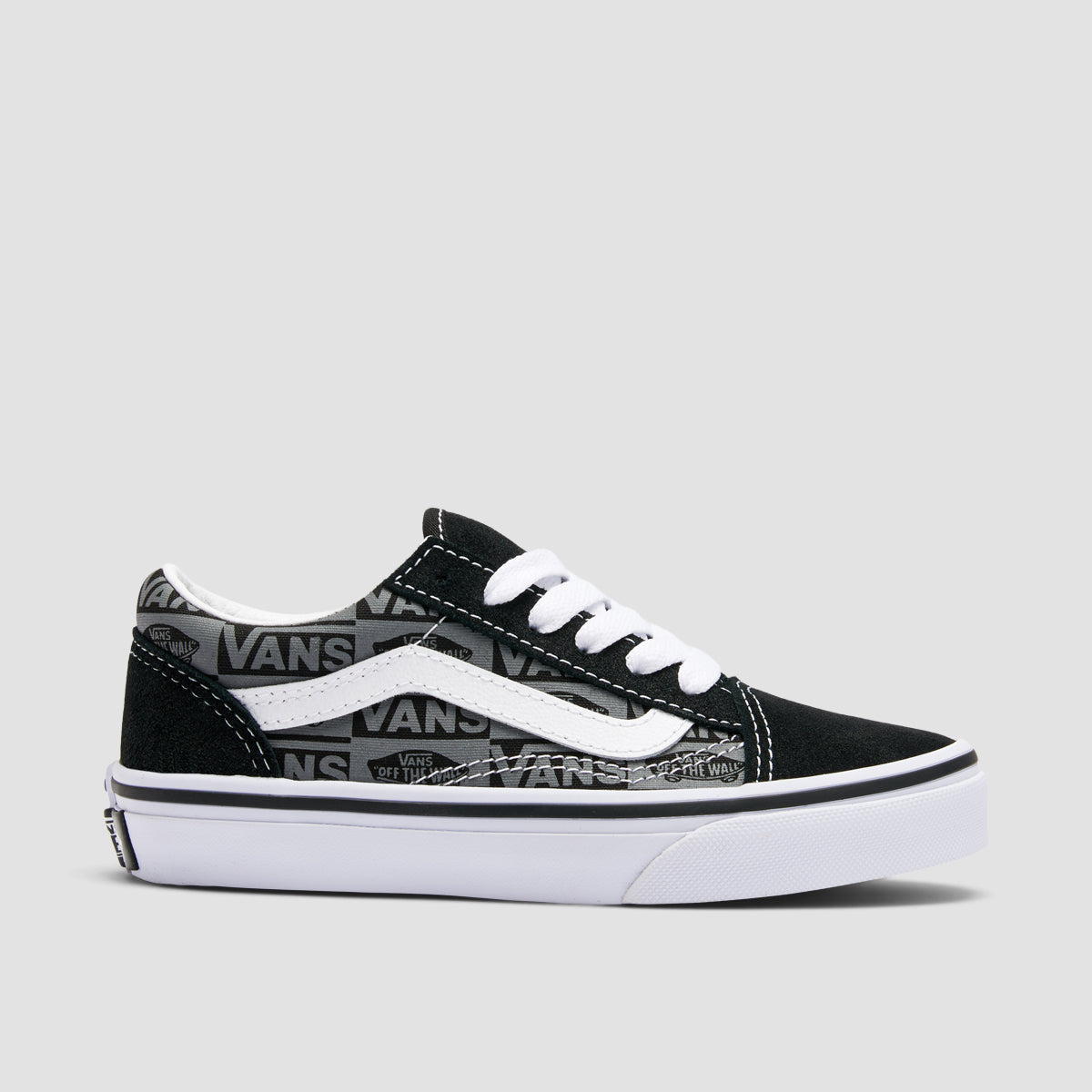 Vans Old Skool Shoes Logo Black Grey Kids