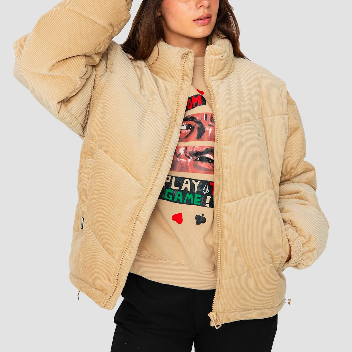 Volcom Cord'N Puff Jacket Khaki - Womens