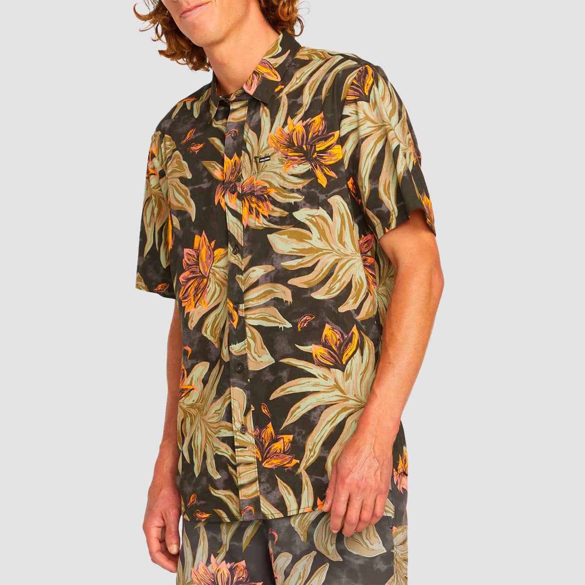 Volcom Marble Floral Short Sleeve Shirt Rinsed Black