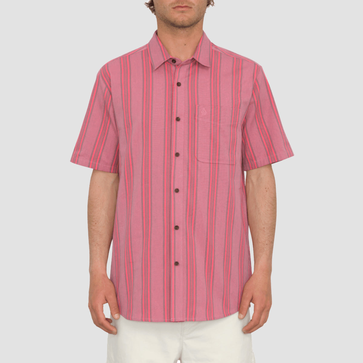Volcom Newbar Stripe Short Sleeve Shirt Washed Ruby
