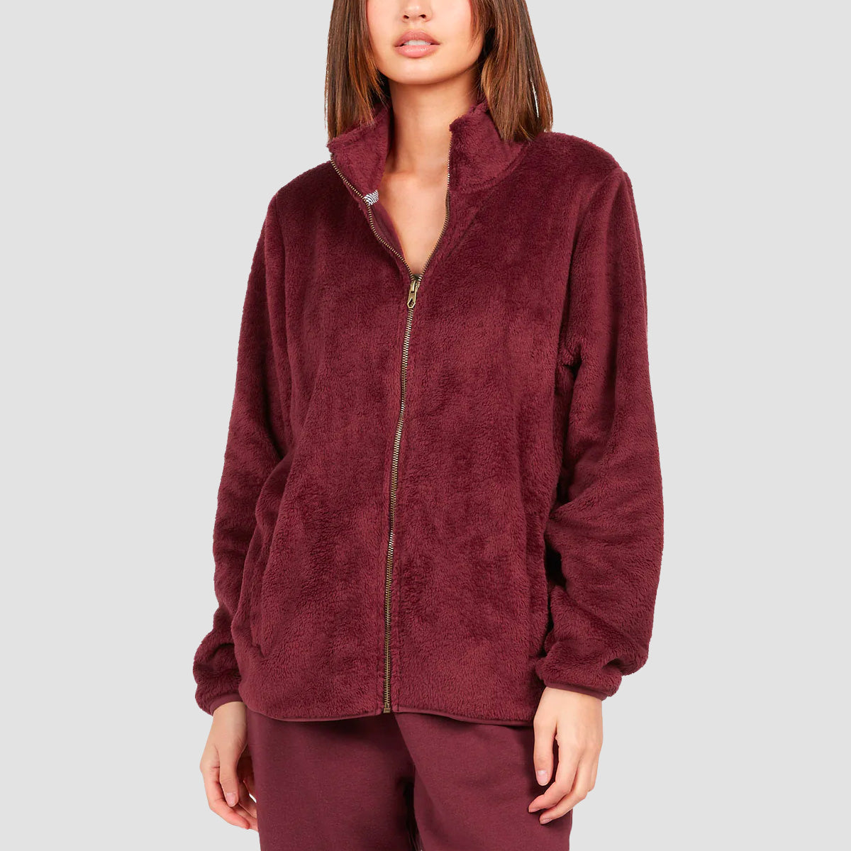 Volcom Pheelin Phuzzy Zip Sweater Burgundy - Womens