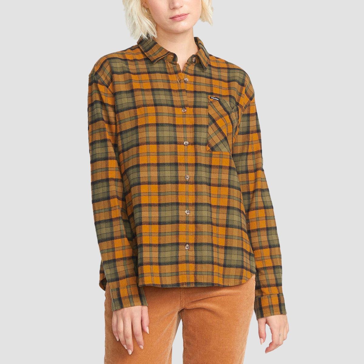 Volcom Plaid To Meet U Longsleeve Shirt Bronze - Womens