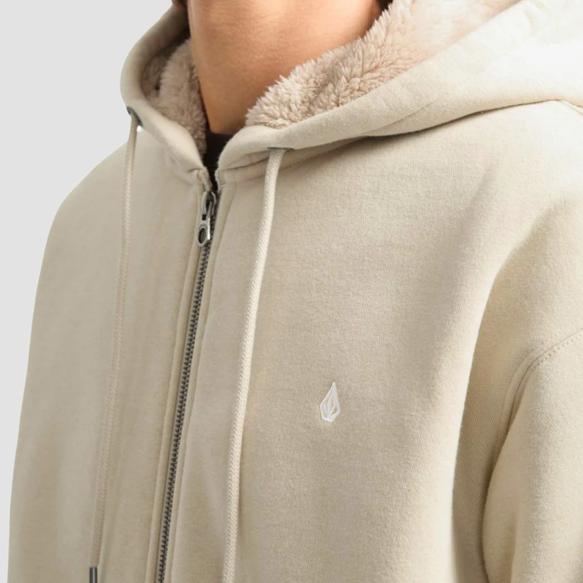 Volcom Single Stone Sherpa Lined Zip Hoodie Light Beige