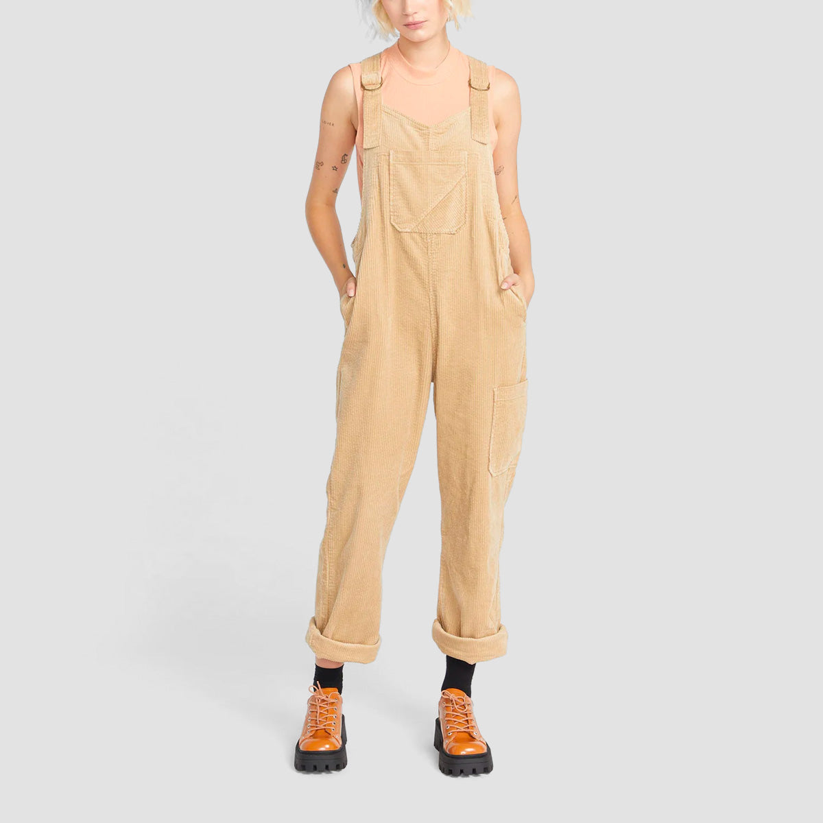 Volcom Stone Street Corduroy Overalls Khaki - Womens