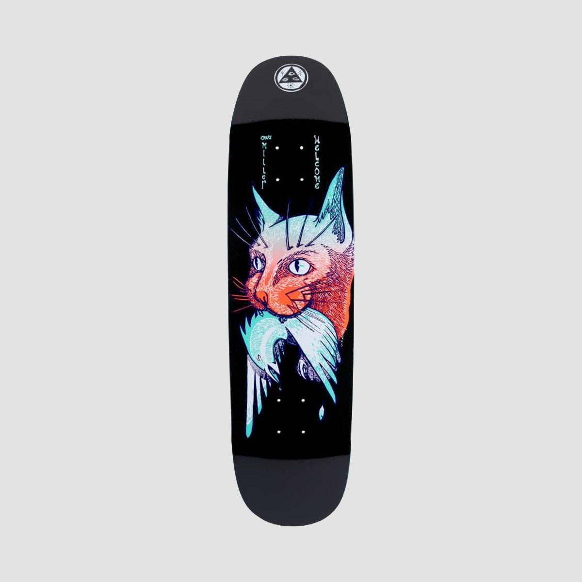 Welcome Cat Gets Bird Chris Miller Pro Model On Catblood 2.0 Skateboard Deck Black - 8.75"