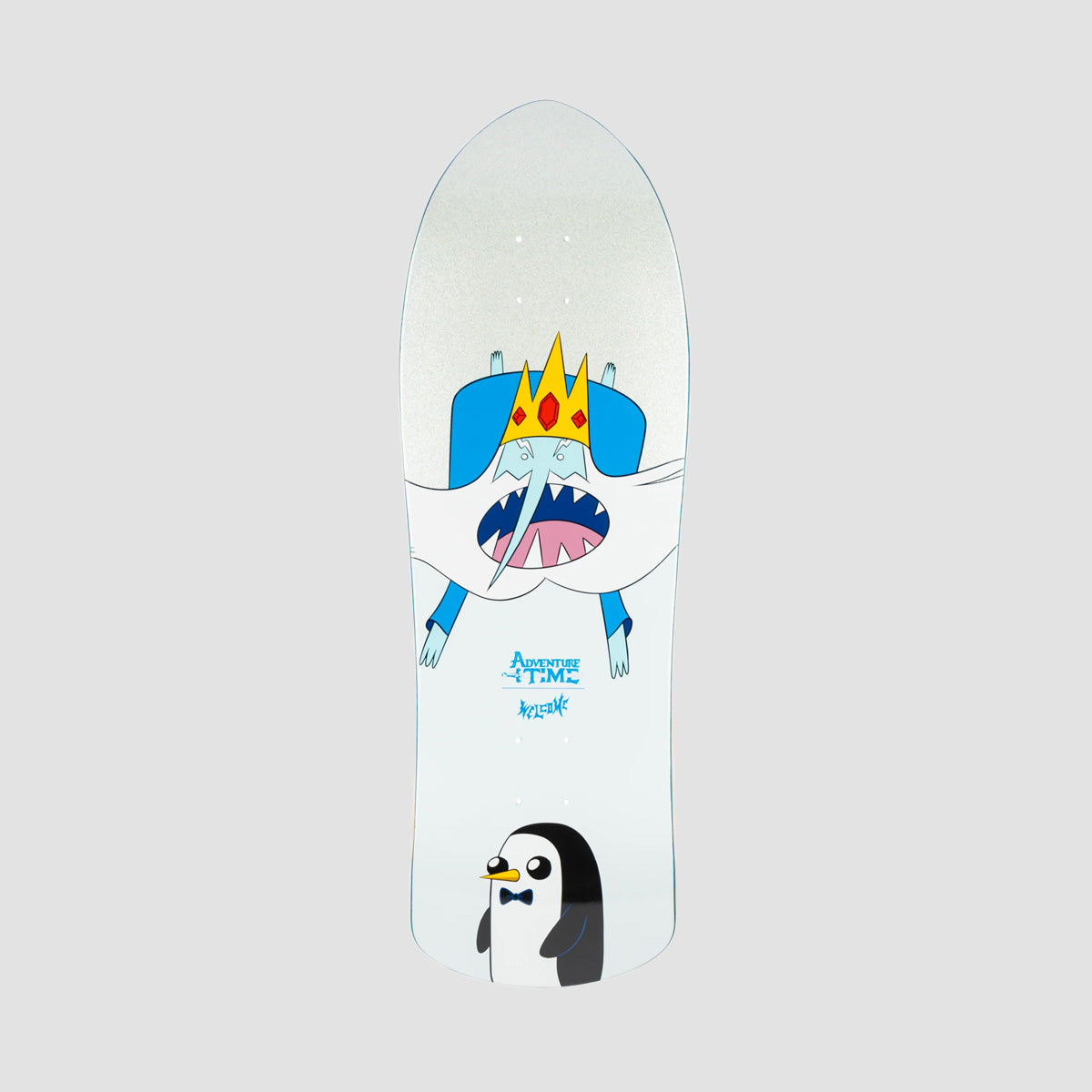 Welcome X Adventure Time Ice King on Crossbone Skateboard Deck White/Blue Glitter - 10"