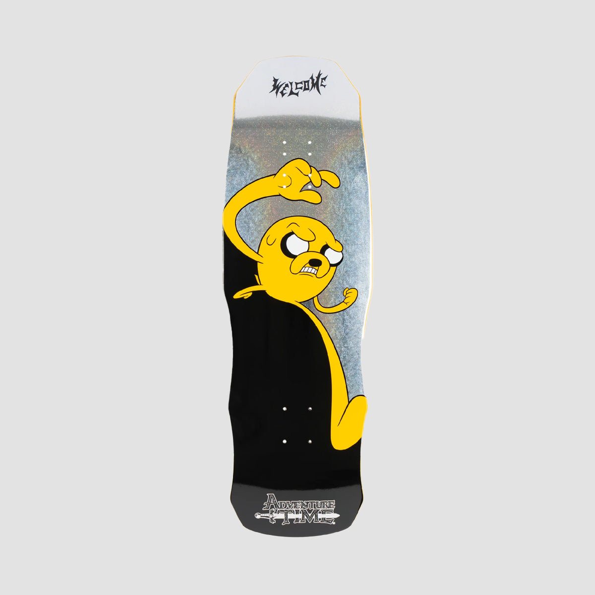 Welcome X Adventure Time Jake on Dark Lord Skateboard Deck Glitter Prism Foil/Black - 9.75"
