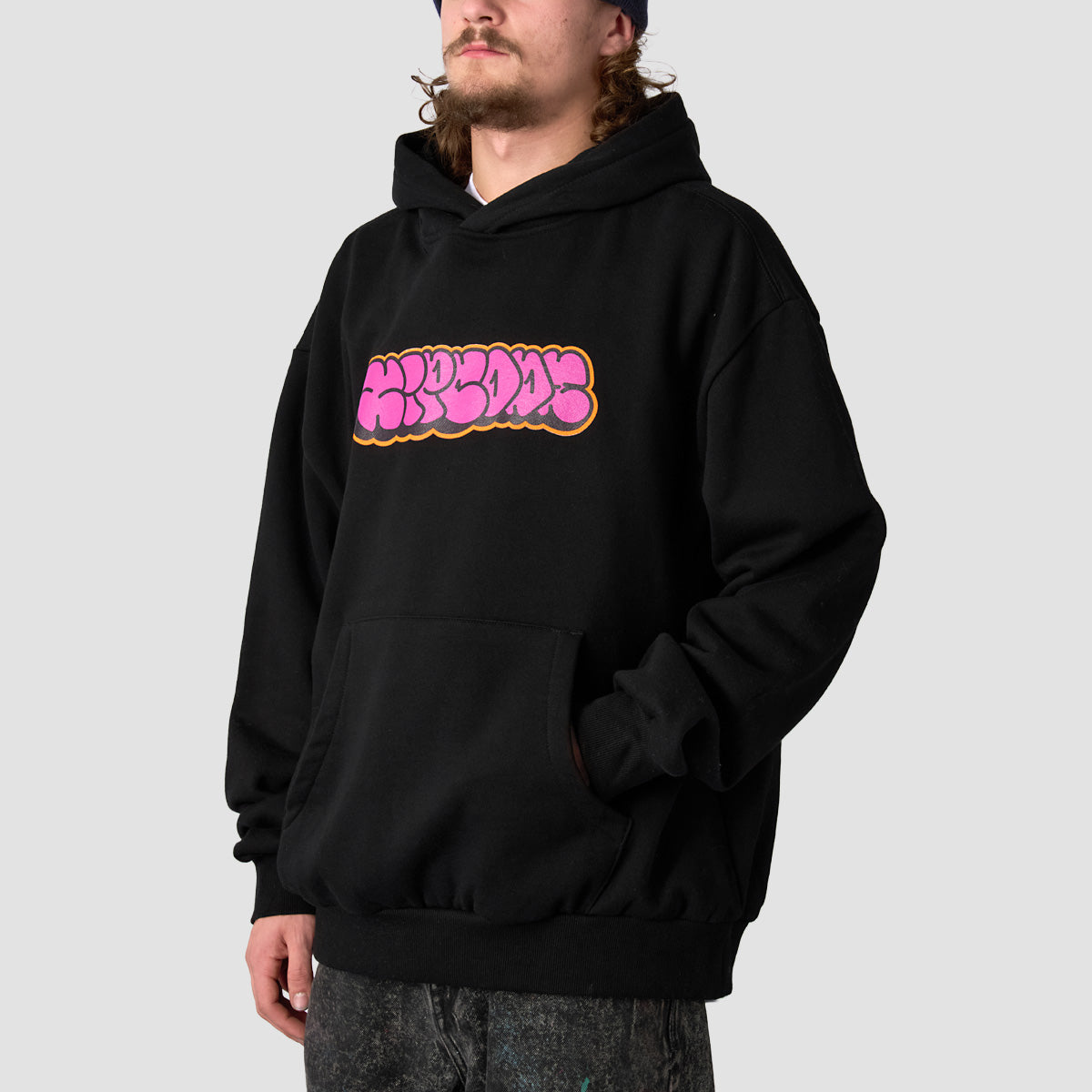 Zipcode Throw Up Pullover Hoodie Black