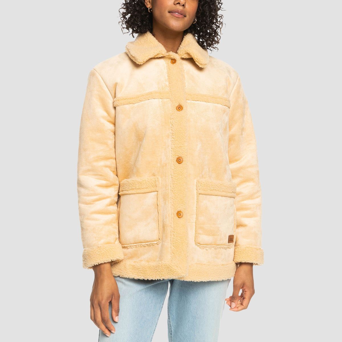 Roxy Change Of Heart Sherpa Aviator Jacket Beige - Womens