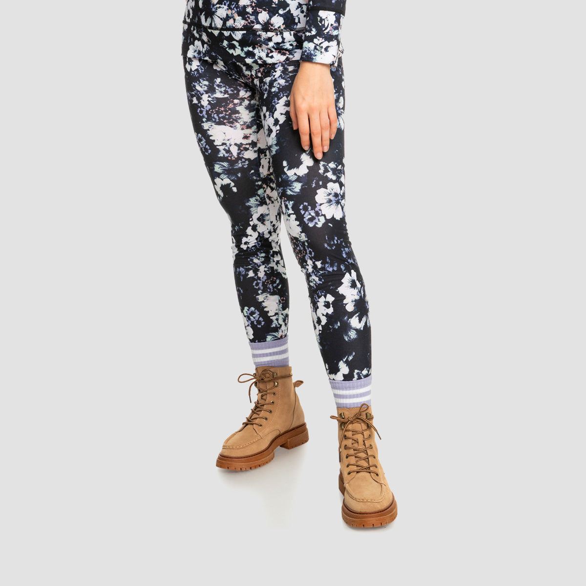 Roxy Daybreak Base Layer Leggings True Black Black Flowers - Womens