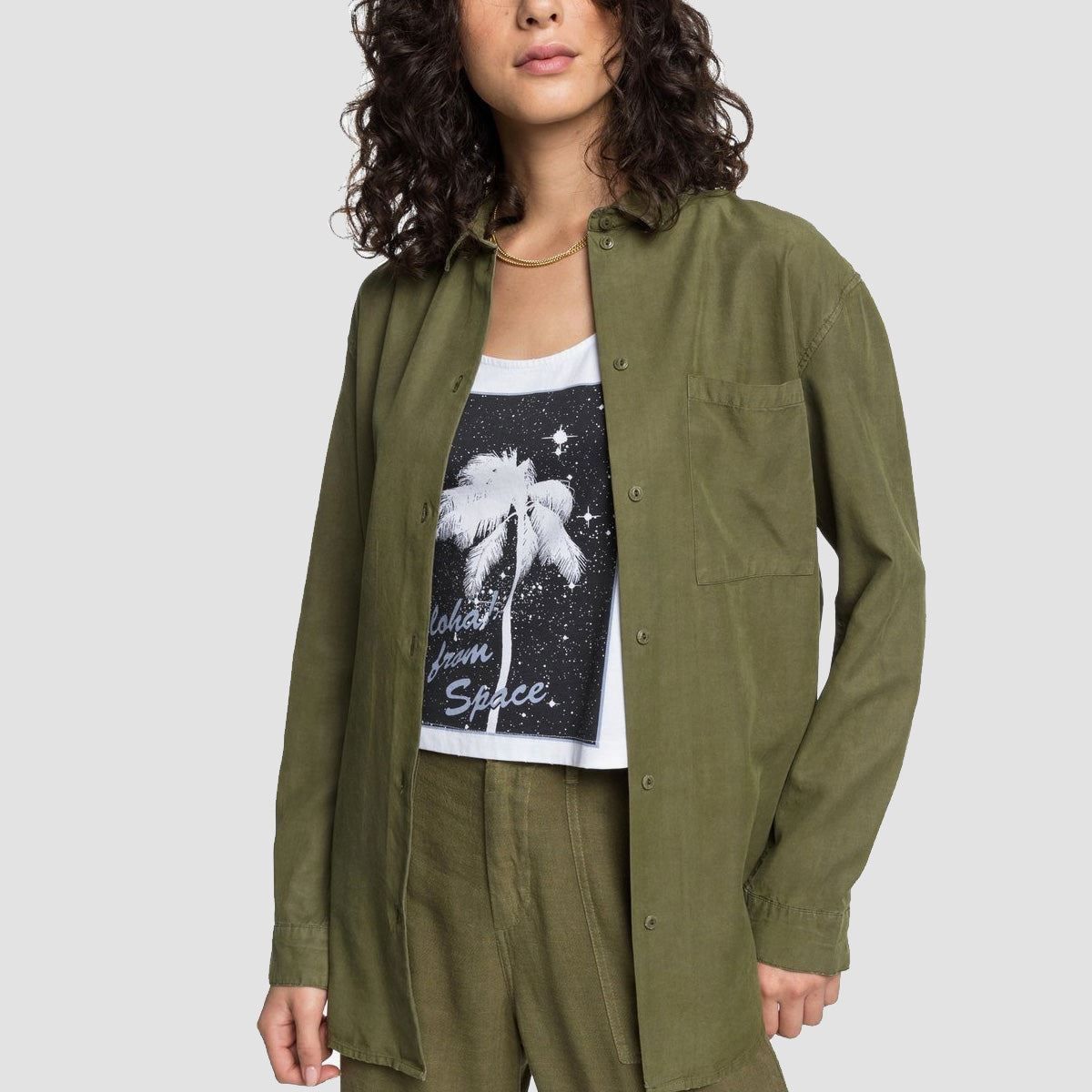 Quiksilver Loose Longline Longsleeve Shirt Burnt Olive - Womens