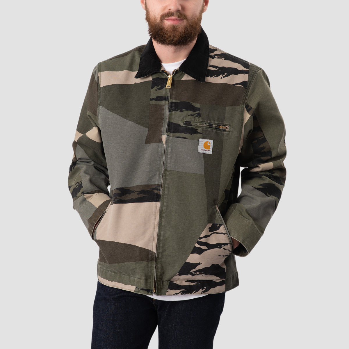 Carhartt WIP Detroit Jacket Camo Mend/Black stone washed