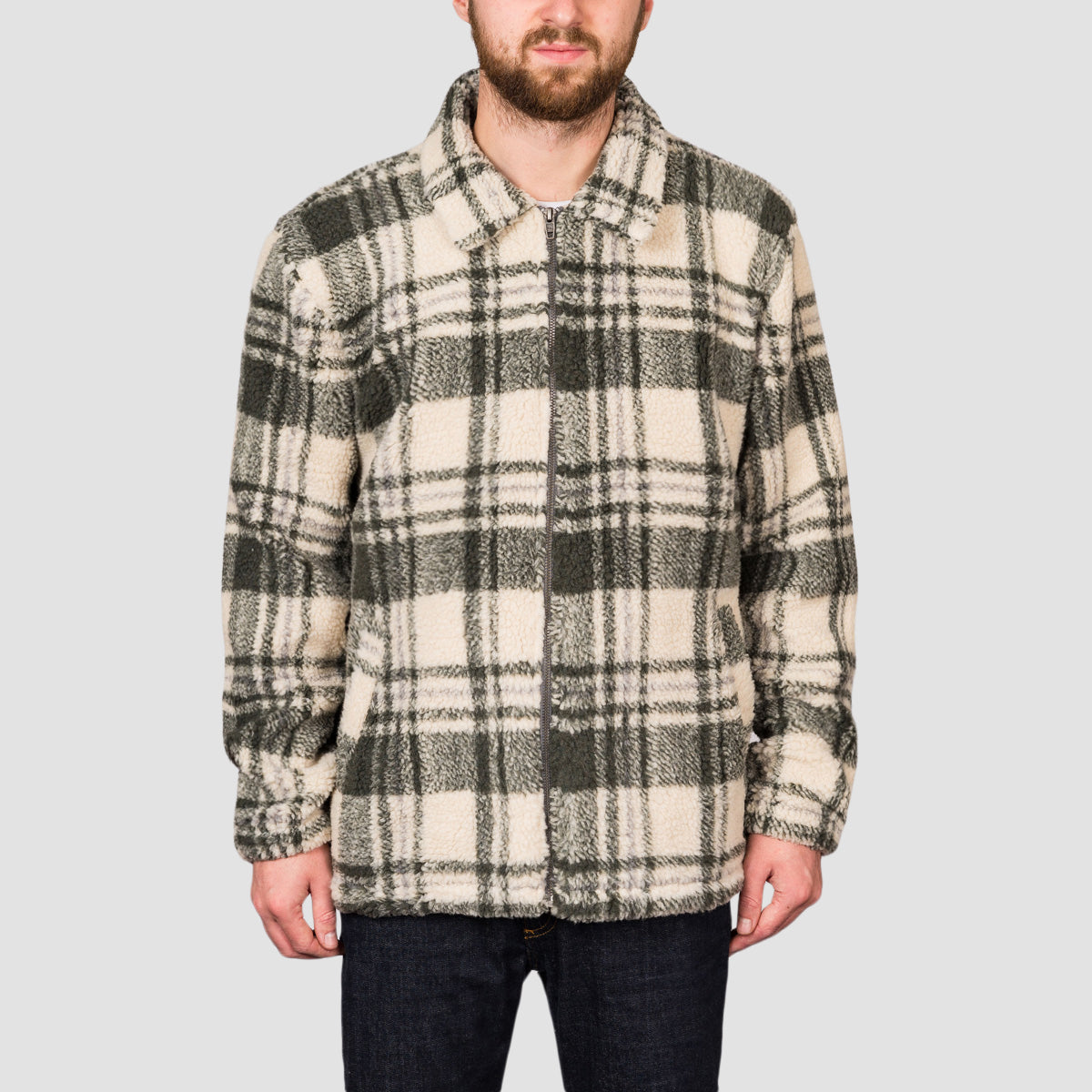 Quiksilver Locals Only Sherpa Zip Fleece Kalamata Check Bogong Gum