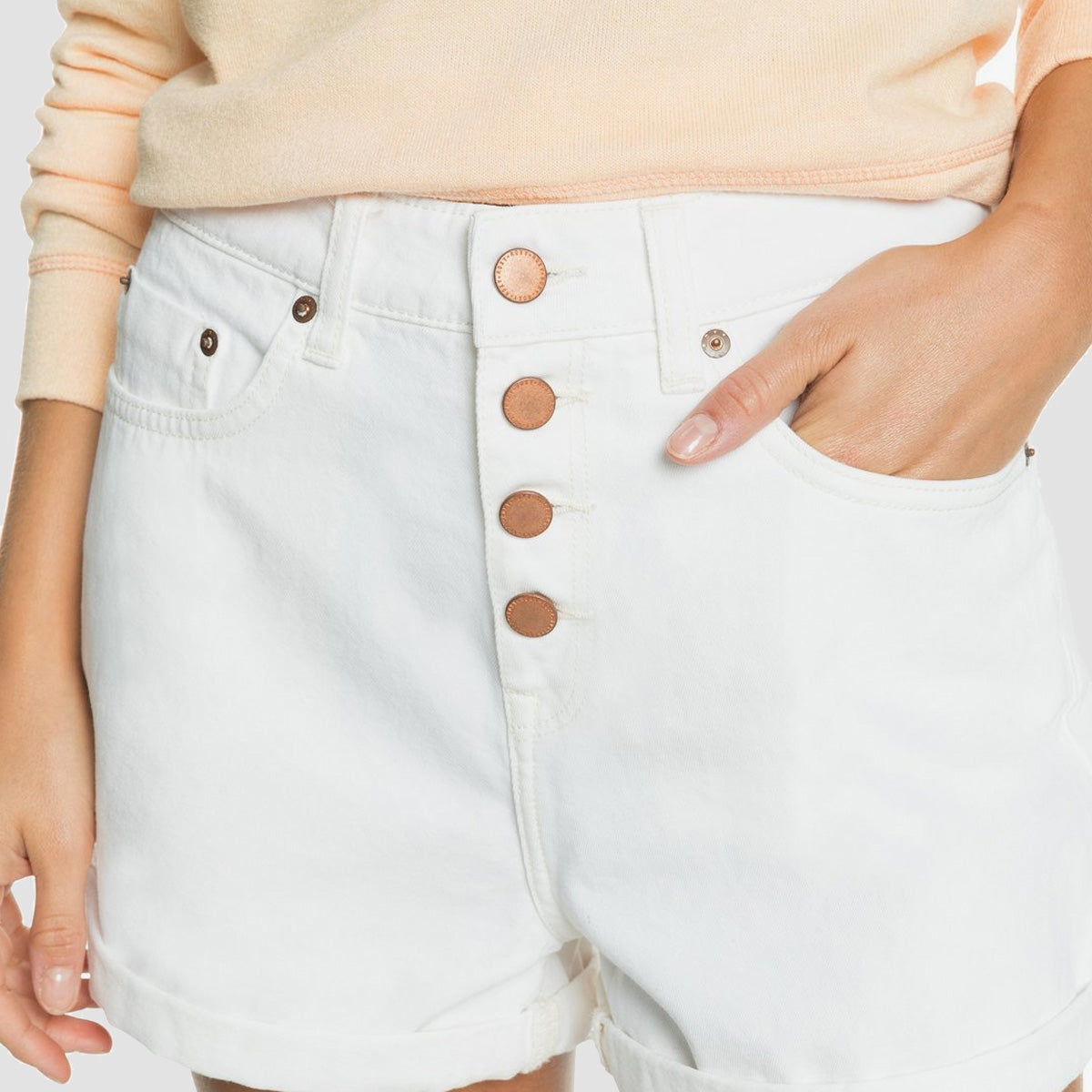 Roxy Authentic Denim Shorts Off White - Womens