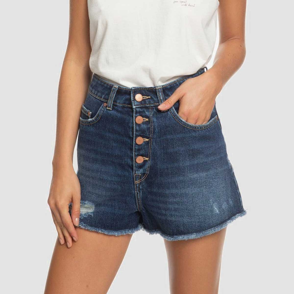 Roxy Lagos Cliff High Waist Denim Shorts Dark Indigo - Womens