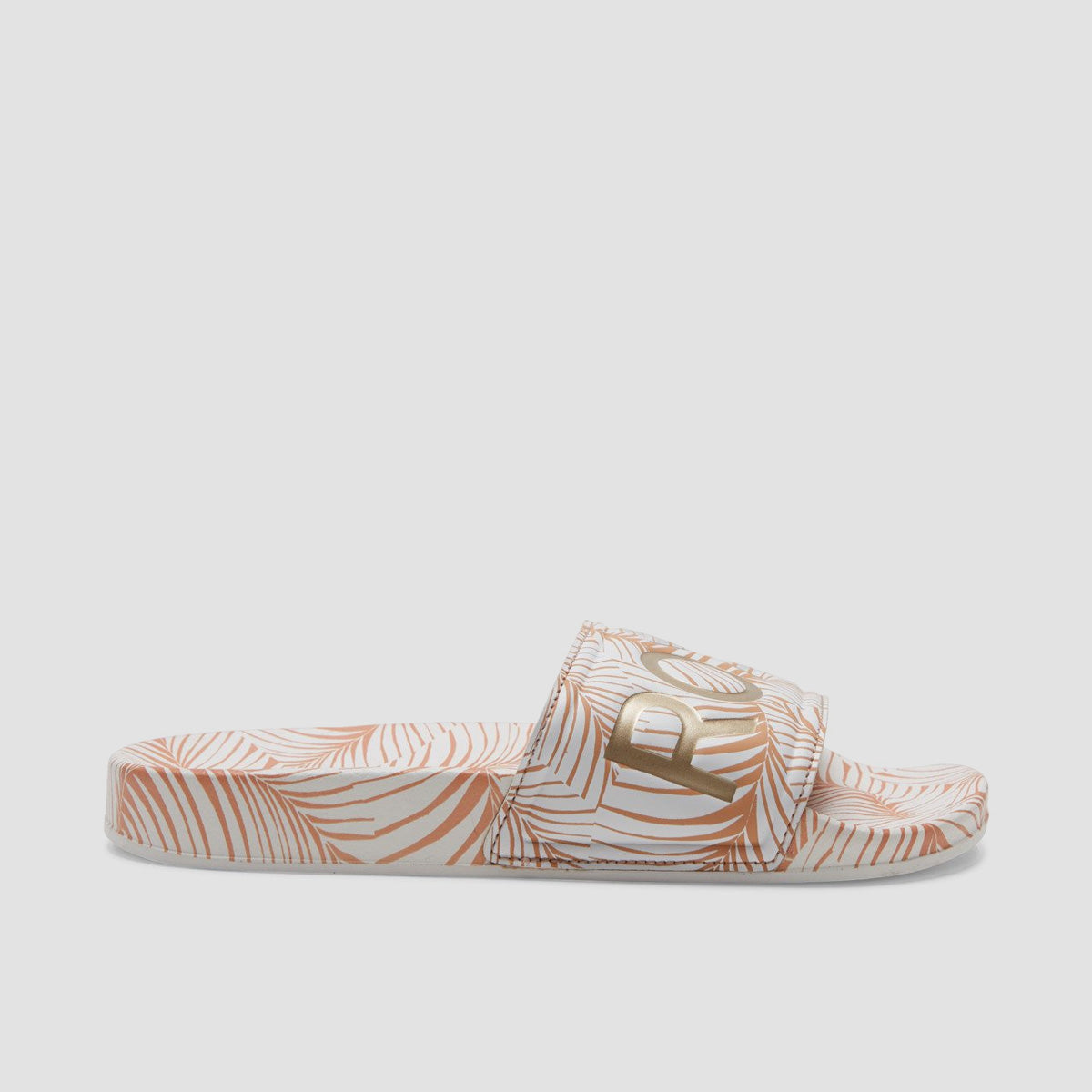 Roxy Slippy Printed Slides White/Tan - Womens