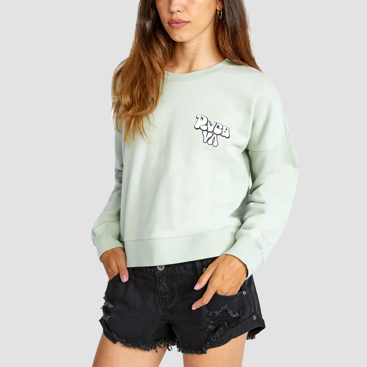 RVCA Bubbly Cropped Crew Sweat Aqua - Womens