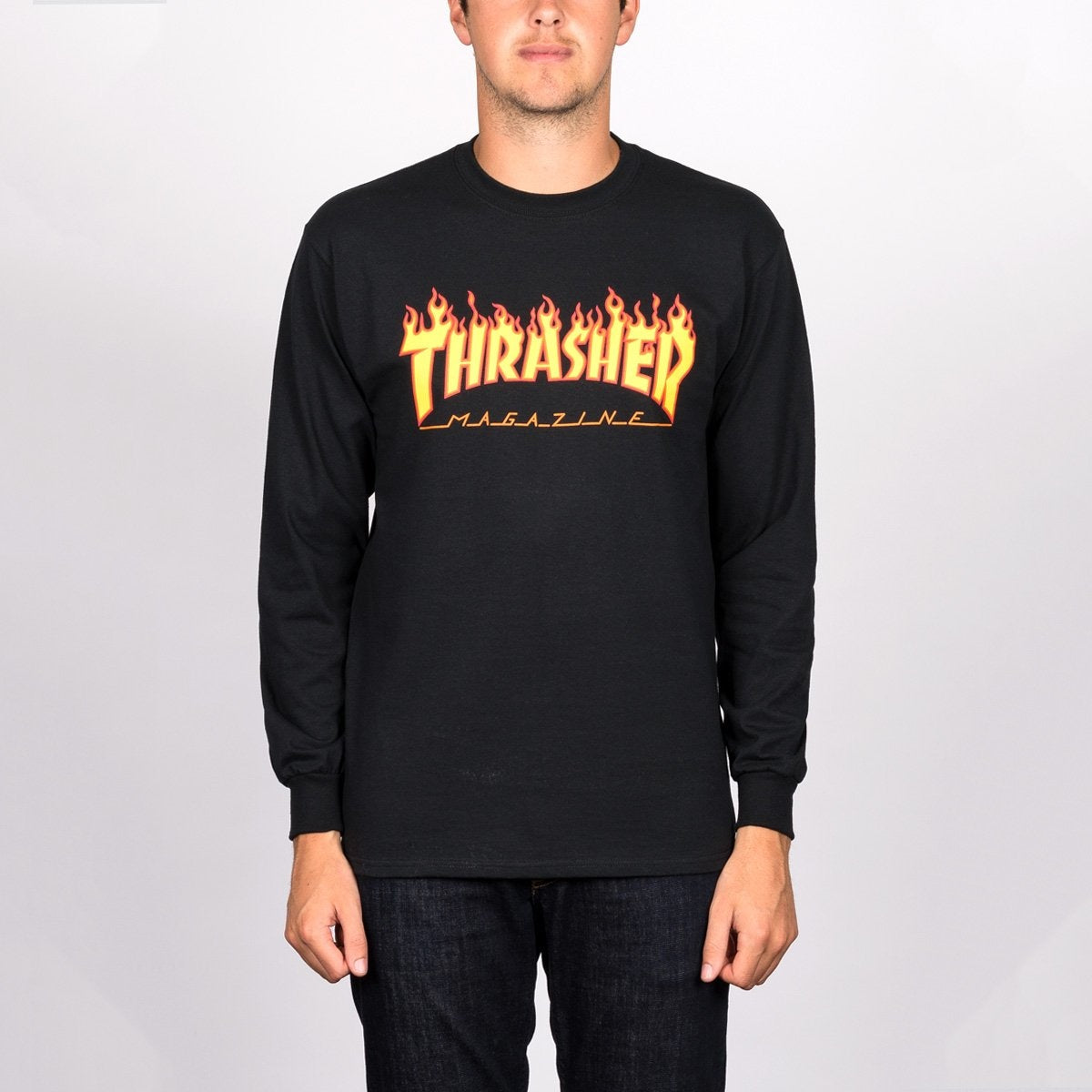 Thrasher Flame Logo Long Sleeve Tee Black - Clothing