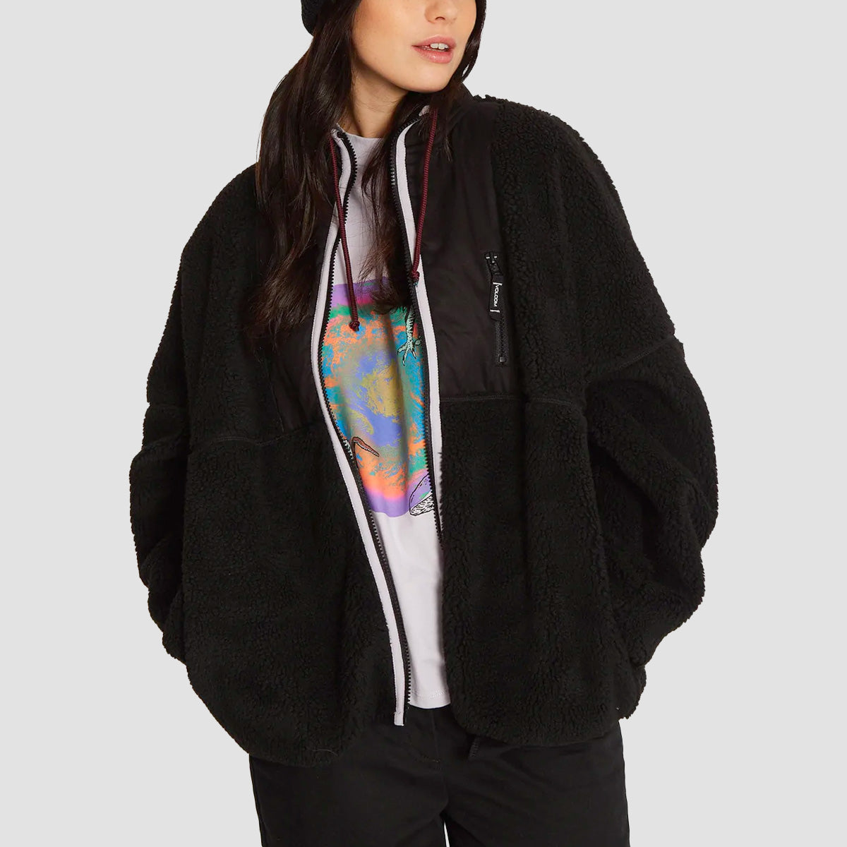 Volcom Fuzoff From The Strange Zip Sherpa Fleece Jacket Black - Womens