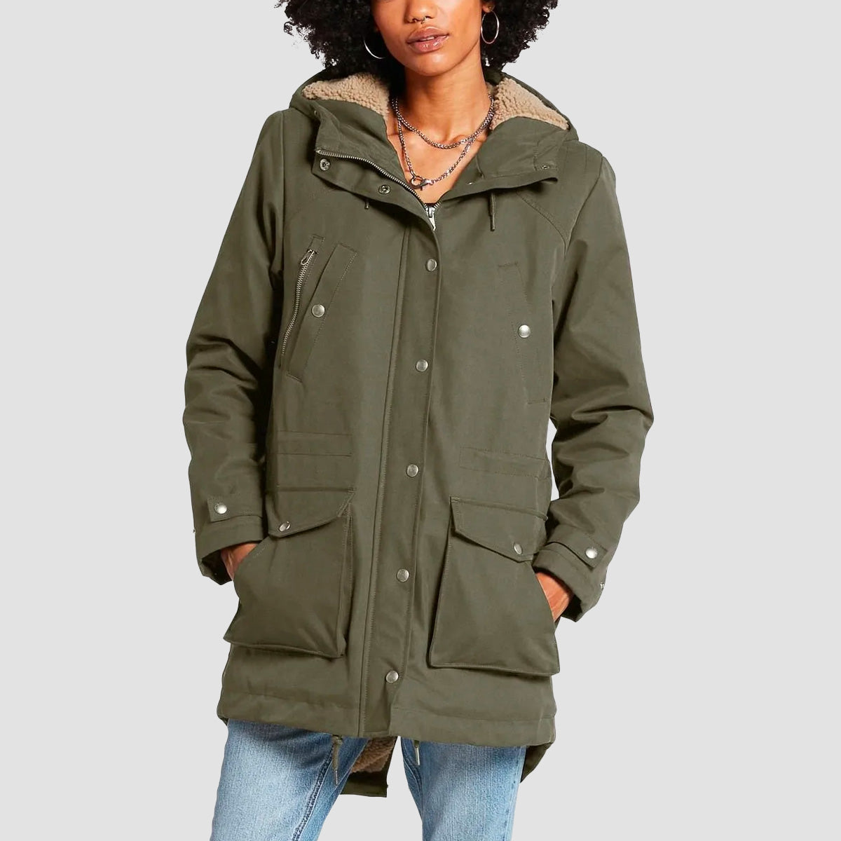 Parka Womens Green Coat Uk Volcom Walk On By 5K Parka Jacket Army