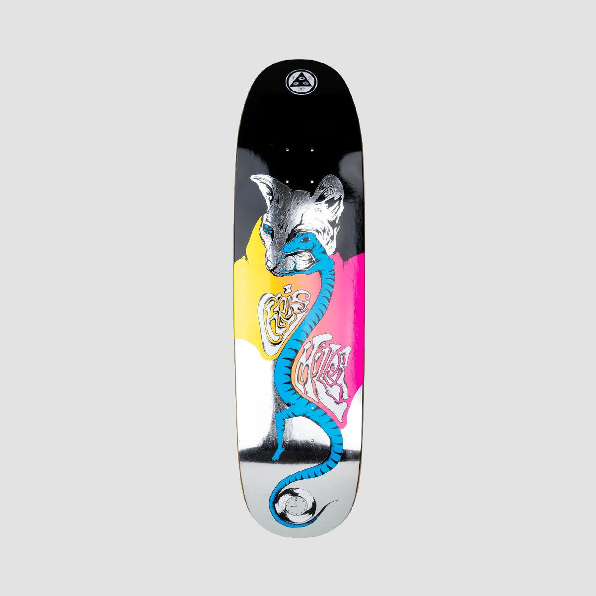 Welcome Left Eye on Catblood 2.0 Chris Miller Pro Skateboard Deck Black/Silver Foil - 8.72"