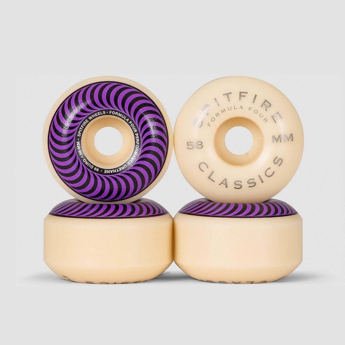 Spitfire Formula Four Classic 99DU Skateboard Wheels Natural/Purple 58mm