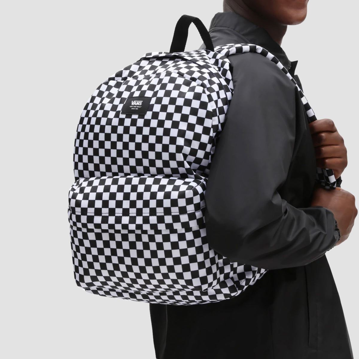 Vans black and white on sale backpack