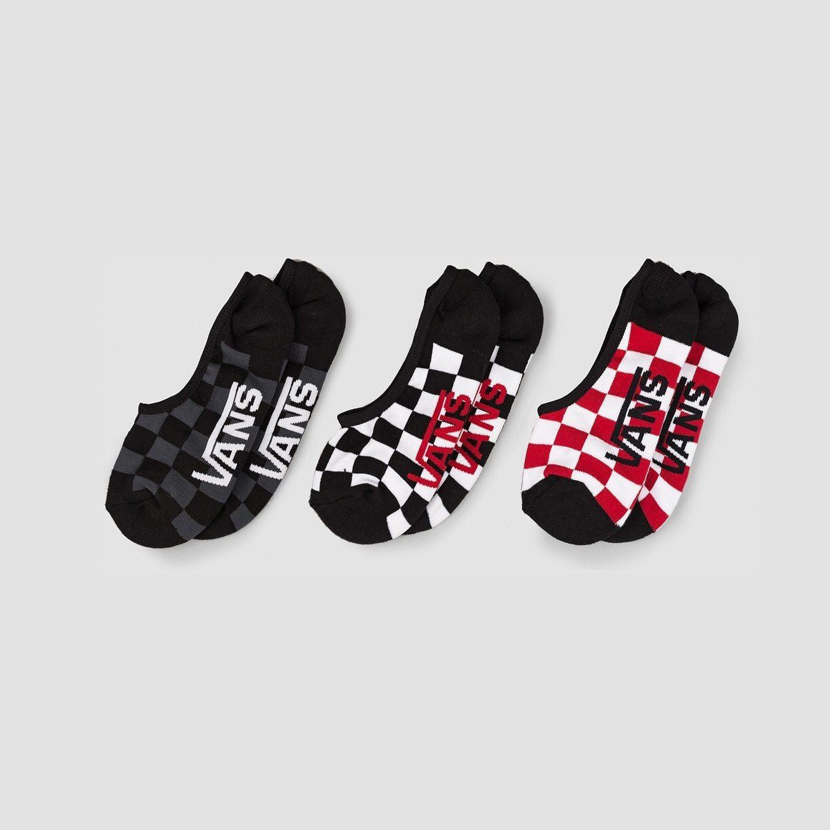 Vans Classic Super No Show Socks 3 Pack Red/White Check