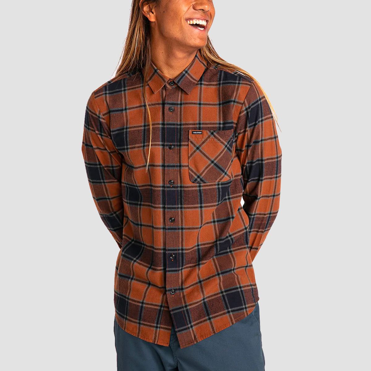 Volcom Caden Plaid Longsleeve Shirt Mocha
