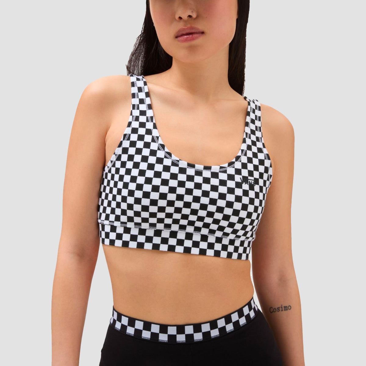 Vans Flying V Print Sports Bra Black/White Checkerboard - Womens